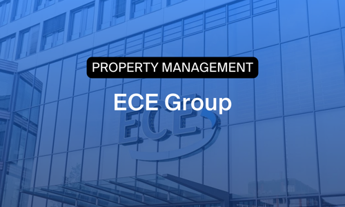 ECE Group sitt hovedkontor med teksten Property Management, et uttrykk for hvordan selskapet får bedre timeregistrering, HR-controlling og vaktplan ved hjelp av Timegrip.