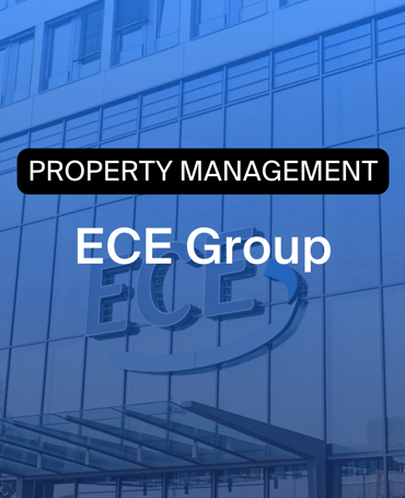 ECE Group sitt hovedkontor med teksten Property Management, et uttrykk for hvordan selskapet får bedre timeregistrering, HR-controlling og vaktplan ved hjelp av Timegrip.